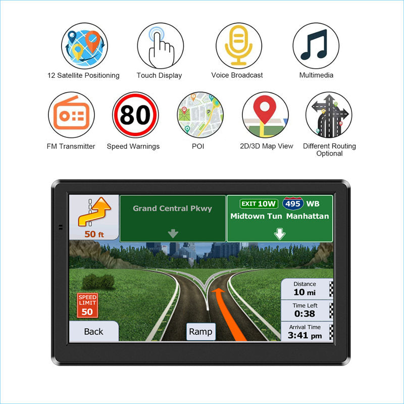 Car GPS Navigator Portable Touch-Screen Car 7 inch GPS System Display with Sunshade Multimedia Entertainment