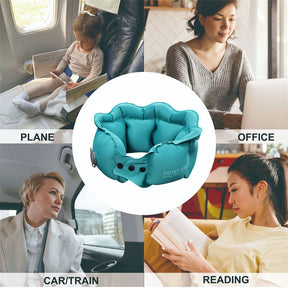 Inflatable Travel Pillow Inflate in 2 Seconds  Neck Pillow for Airplanes Trains Cars Offices RH40-Peacock Blue