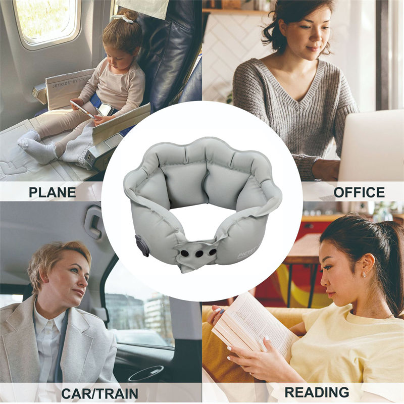 Inflatable Travel Pillow Inflate in 2 Seconds  Neck Pillow for Airplanes Trains Cars Offices RH40-Grey