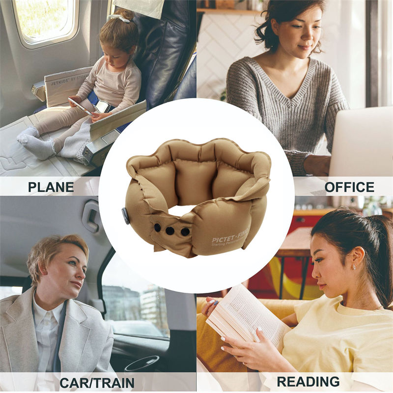 Inflatable Travel Pillow Inflate in 2 Seconds  Neck Pillow for Airplanes Trains Cars Offices RH40-Khaki