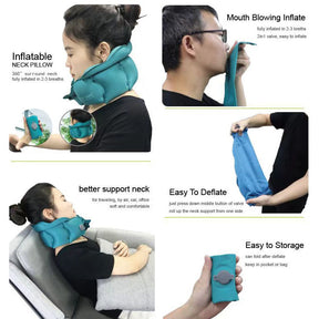 Inflatable Travel Pillow Inflate in 2 Seconds Velvet Neck Pillow for Airplanes Trains Cars Offices-PeacockBlue