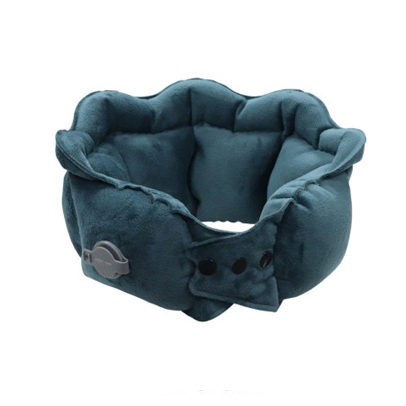 Inflatable Travel Pillow Inflate in 2 Seconds Velvet Neck Pillow for Airplanes Trains Cars Offices-DarkGreen