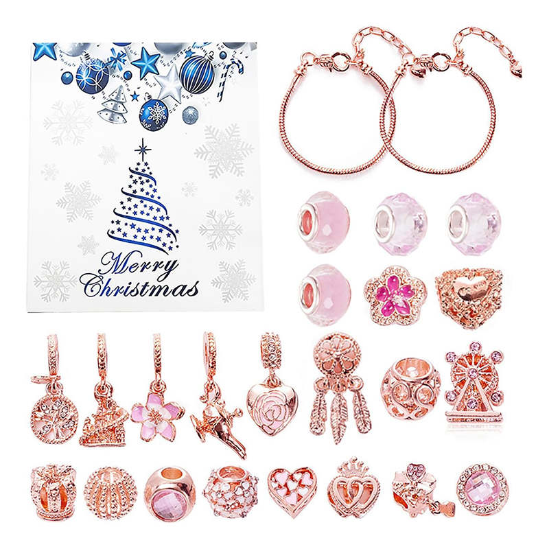 Christmas Advent Calendar Bracelets Making Kit Includes 22 Charms-Pink