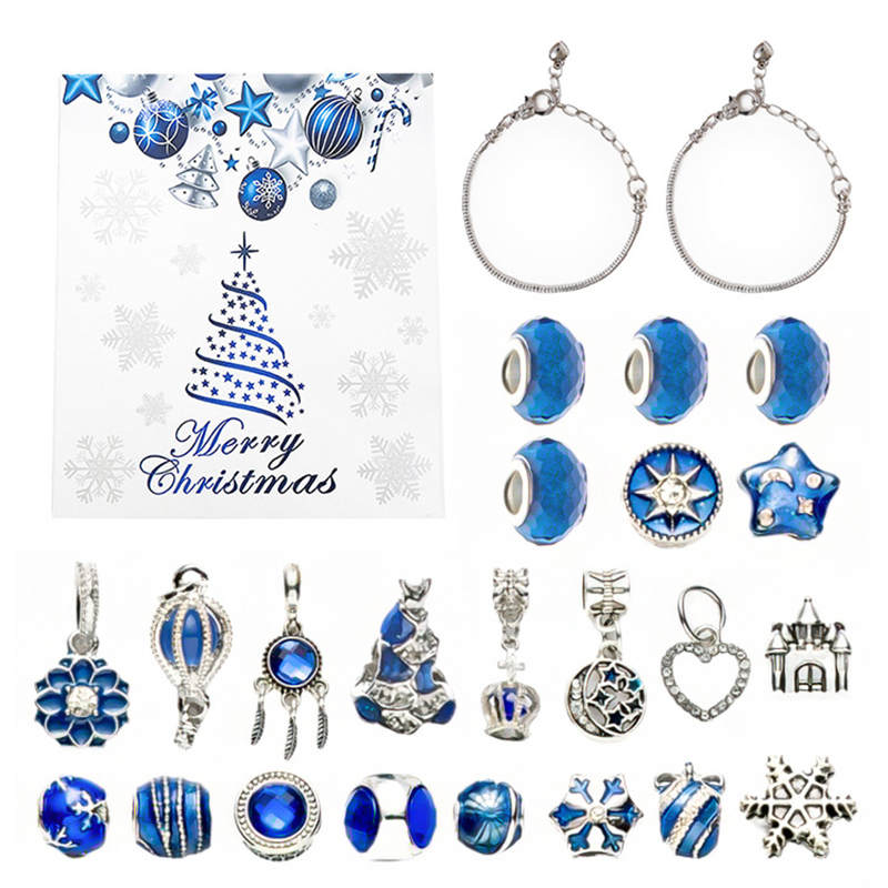 Christmas Advent Calendar Bracelets Making Kit Includes 22 Charms-Blue