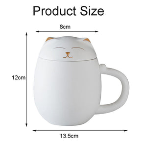 Ceramic Tea Mug 350ML with Infuser and Lid Cute Cat Cup for Home Office-White