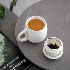 Ceramic Tea Mug 350ML with Infuser and Lid Cute Cat Cup for Home Office-White