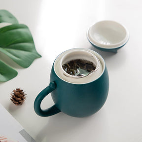 Ceramic Tea Mug 350ML with Infuser and Lid Cute Cat Cup for Home Office-Green