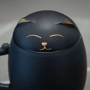 Ceramic Tea Mug 350ML with Infuser and Lid Cute Cat Cup for Home Office-Black