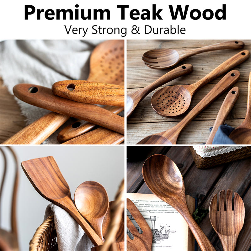 11Pcs Wooden Cooking Utensils Set Wooden Spoons for Cooking with Holder and Spoon Rest