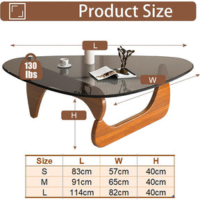 Triangle Glass Coffee Table with Solid Wood Base for Living Room-Grey B