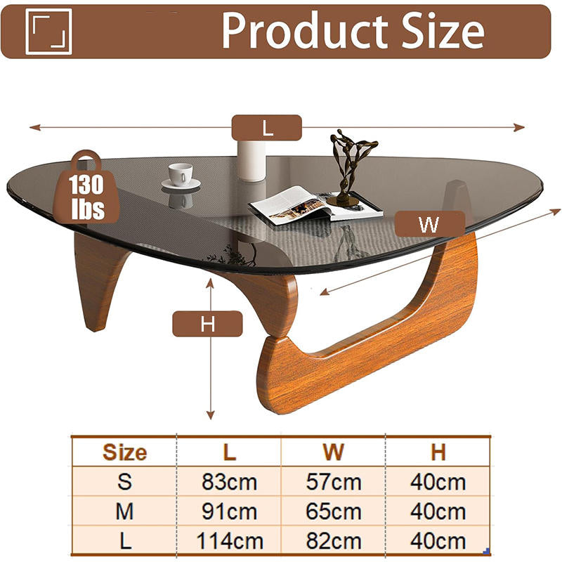 Triangle Glass Coffee Table with Solid Wood Base for Living Room-Grey B