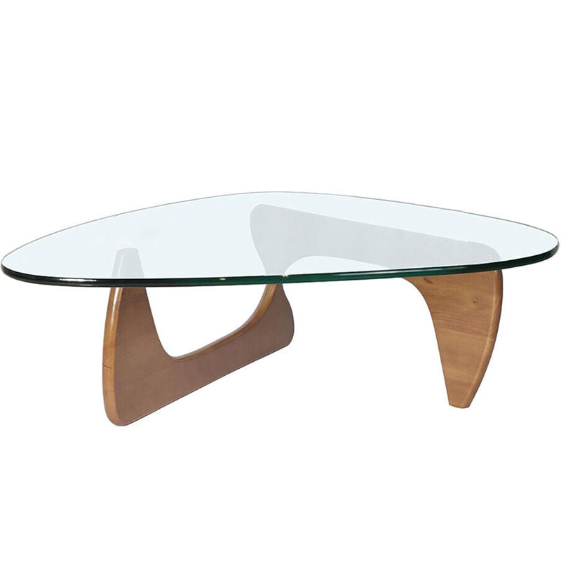 Triangle Glass Coffee Table with Solid Wood Base for Living Room-Clear B
