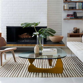 Triangle Glass Coffee Table with Solid Wood Base for Living Room-Clear B