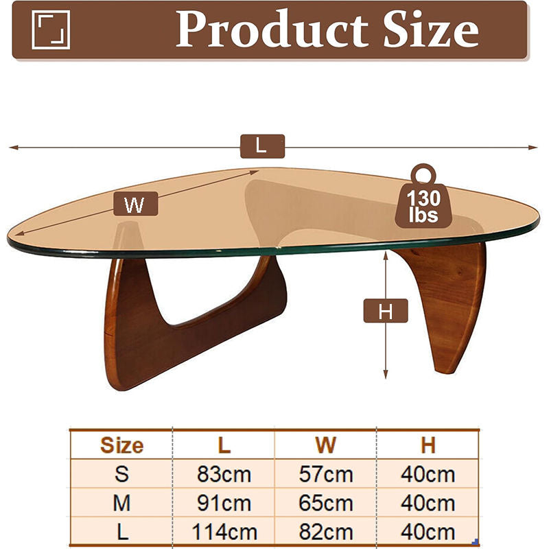 Triangle Glass Coffee Table with Solid Wood Base for Living Room-Tea B