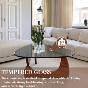 Triangle Glass Coffee Table with Solid Wood Base for Living Room-Grey B