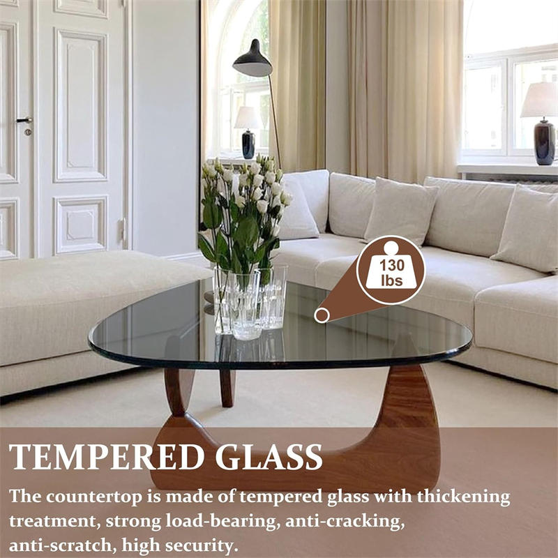Triangle Glass Coffee Table with Solid Wood Base for Living Room-Grey B