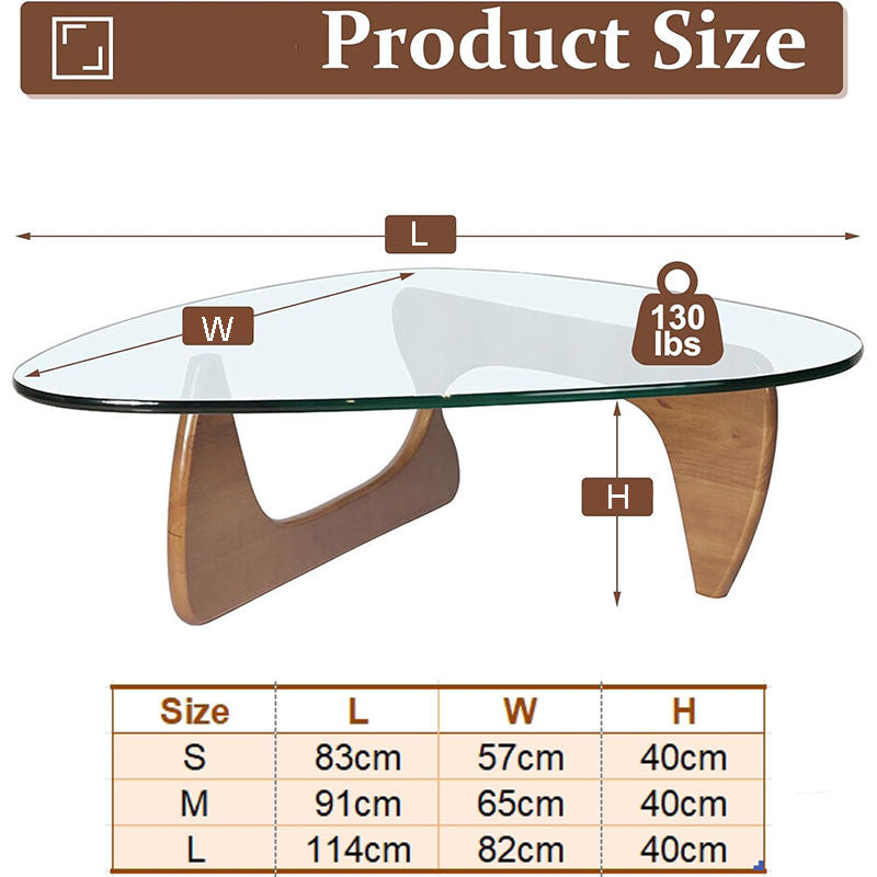 Triangle Glass Coffee Table with Solid Wood Base for Living Room-Clear B