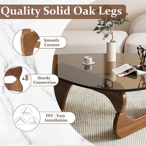 Triangle Glass Coffee Table with Solid Wood Base for Living Room-Tea B