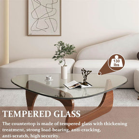 Triangle Glass Coffee Table with Solid Wood Base for Living Room-Clear B