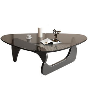 Triangle Glass Coffee Table with Solid Wood Base for Living Room-Grey A