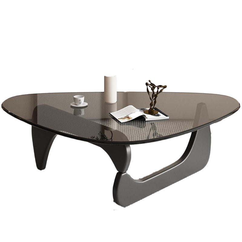 Triangle Glass Coffee Table with Solid Wood Base for Living Room-Grey A