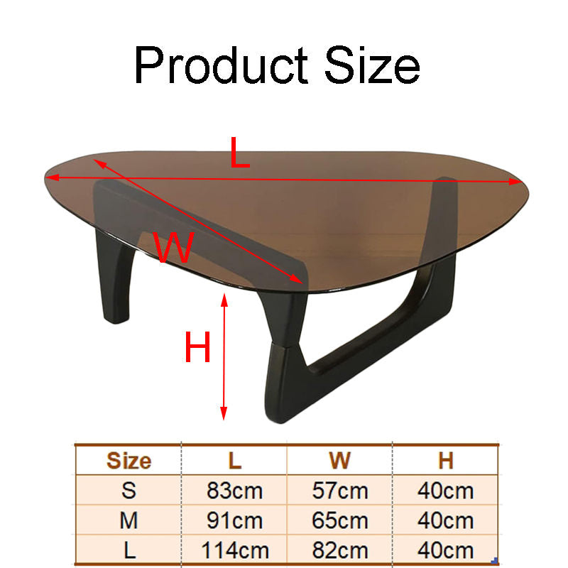 Triangle Glass Coffee Table with Solid Wood Base for Living Room-Tea A