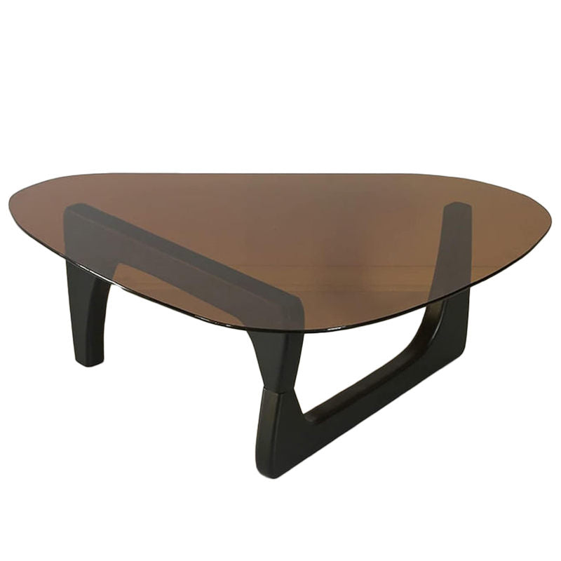 Triangle Glass Coffee Table with Solid Wood Base for Living Room-Tea A