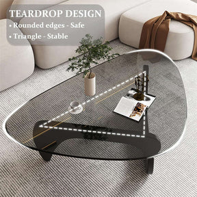 Triangle Glass Coffee Table with Solid Wood Base for Living Room-Clear A