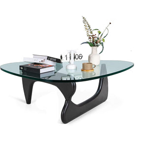 Triangle Glass Coffee Table with Solid Wood Base for Living Room-Clear A