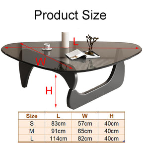 Triangle Glass Coffee Table with Solid Wood Base for Living Room-Grey A