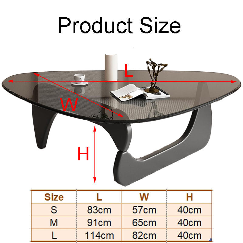 Triangle Glass Coffee Table with Solid Wood Base for Living Room-Grey A