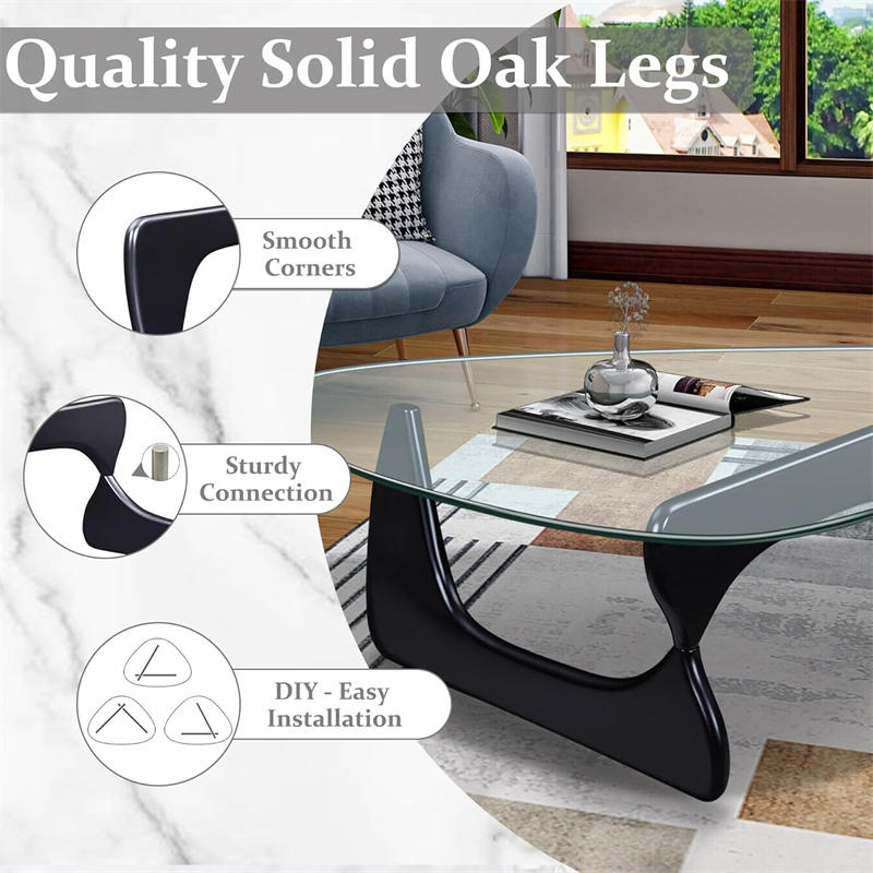 Triangle Glass Coffee Table with Solid Wood Base for Living Room-Clear A