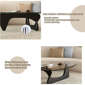 Triangle Glass Coffee Table with Solid Wood Base for Living Room-Grey A