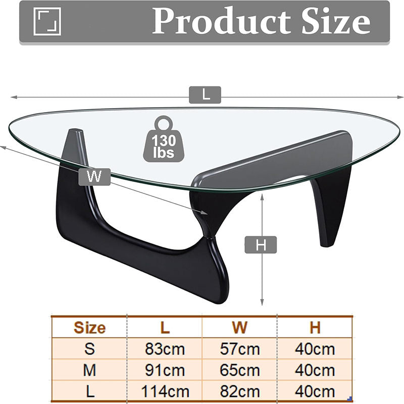 Triangle Glass Coffee Table with Solid Wood Base for Living Room-Clear A