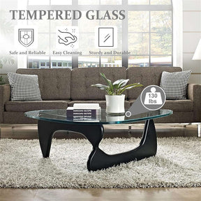 Triangle Glass Coffee Table with Solid Wood Base for Living Room-Clear A