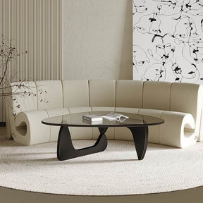 Triangle Glass Coffee Table with Solid Wood Base for Living Room-Grey A
