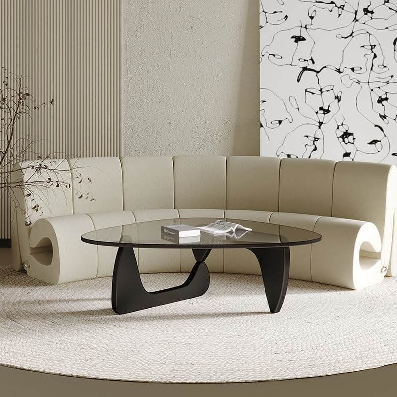 Triangle Glass Coffee Table with Solid Wood Base for Living Room-Grey A