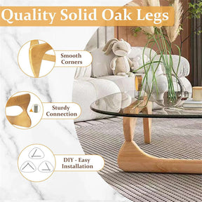 Triangle Glass Coffee Table with Solid Wood Base for Living Room-Clear C