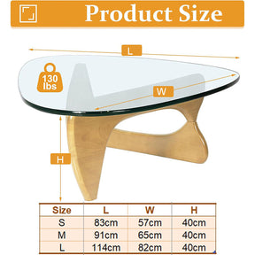 Triangle Glass Coffee Table with Solid Wood Base for Living Room-Clear C