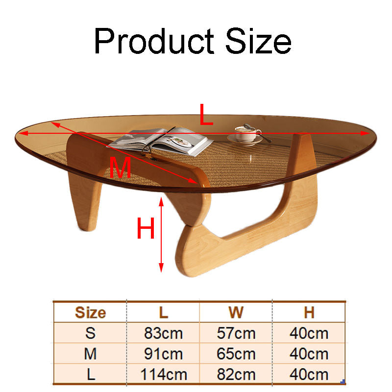 Triangle Glass Coffee Table with Solid Wood Base for Living Room-Tea C