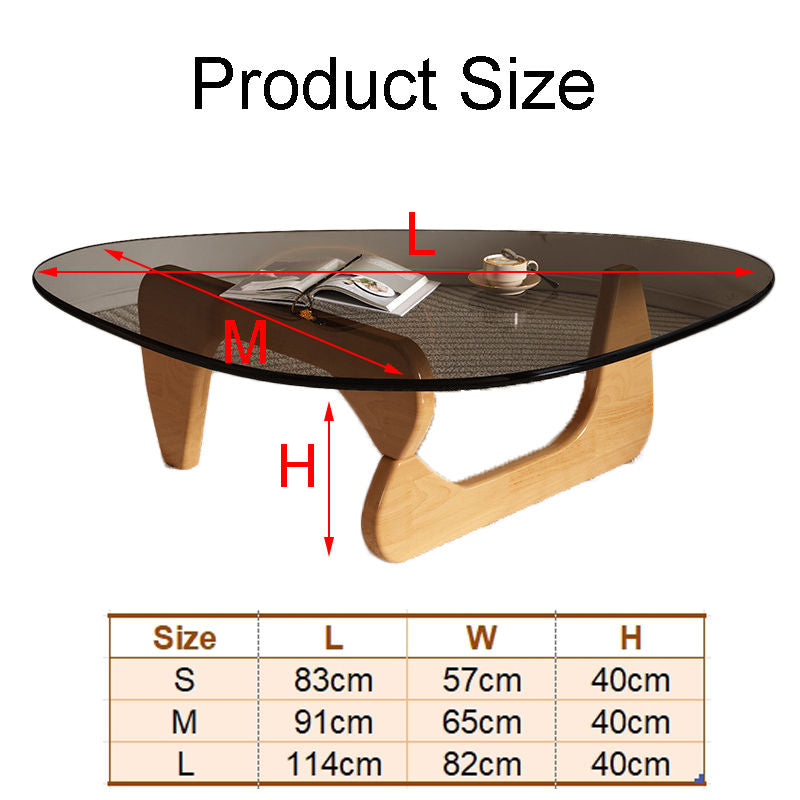 Triangle Glass Coffee Table with Solid Wood Base for Living Room-Grey C