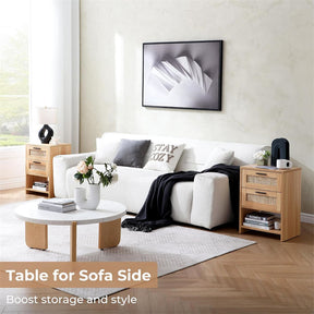 Rattan Nightstand with 2 Drawers & Open Shelf for Bedroom Living Room