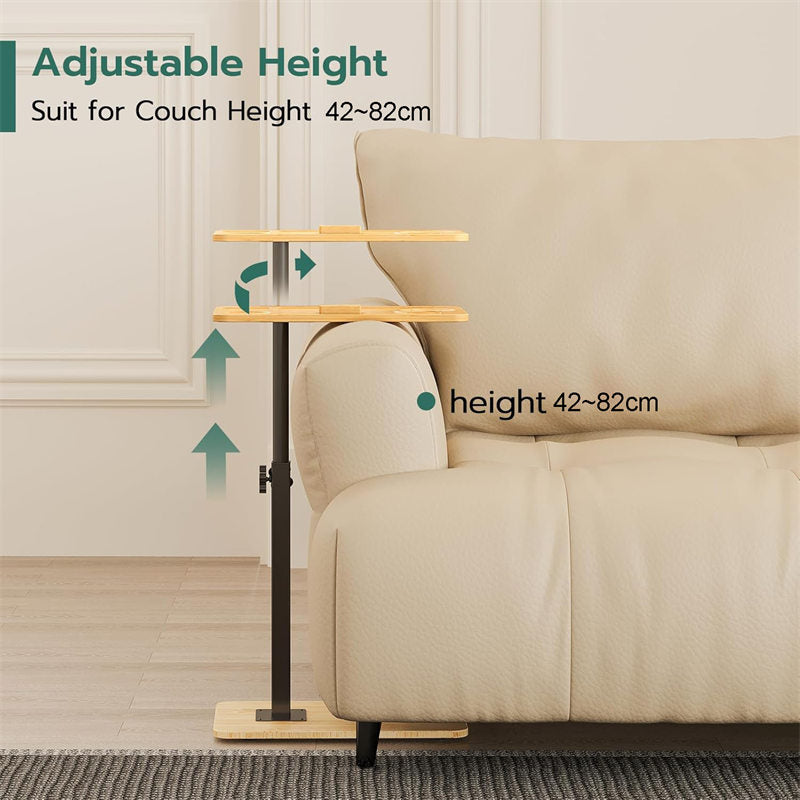 C-Shaped End Table for Couch Arm with 360° Rotating Phone Holder