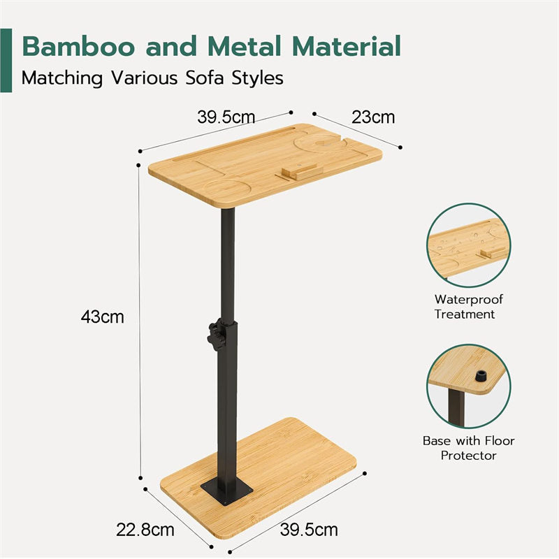 C-Shaped End Table for Couch Arm with 360° Rotating Phone Holder