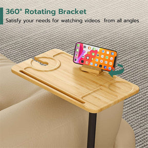 C-Shaped End Table for Couch Arm with 360° Rotating Phone Holder