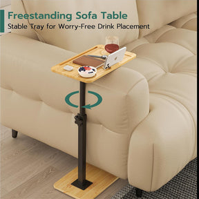 C-Shaped End Table for Couch Arm with 360° Rotating Phone Holder