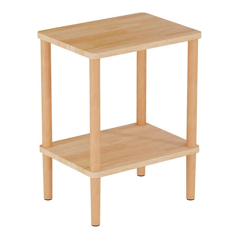 Solid Wood Side Table 2-Tier with Storage Shelf for Small Spaces