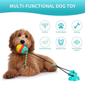 Pet Silicone Molar Squeak Toy Dog Rope Ball Pull Sucker Interactive Dog Chewing Toy-Blue