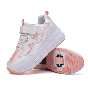 Childrens Roller Skate Shoes Sneaker with Double Wheel-608 Pink