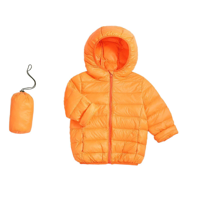 Baby Boys Girls Hooded Winter Lightweight Down Jacket Packable Down Coat-Orange